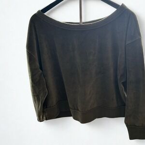 JoyLab Womens Olive Green Velour Cropped Sweatshirt Boat Neck Small VN1989909